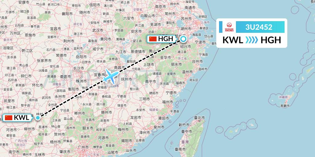 3U2452 Sichuan Airlines Flight Map: Guilin to Hangzhou
