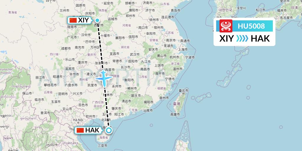 HU5008 Hainan Airlines Flight Map: Xi'an to Haikou