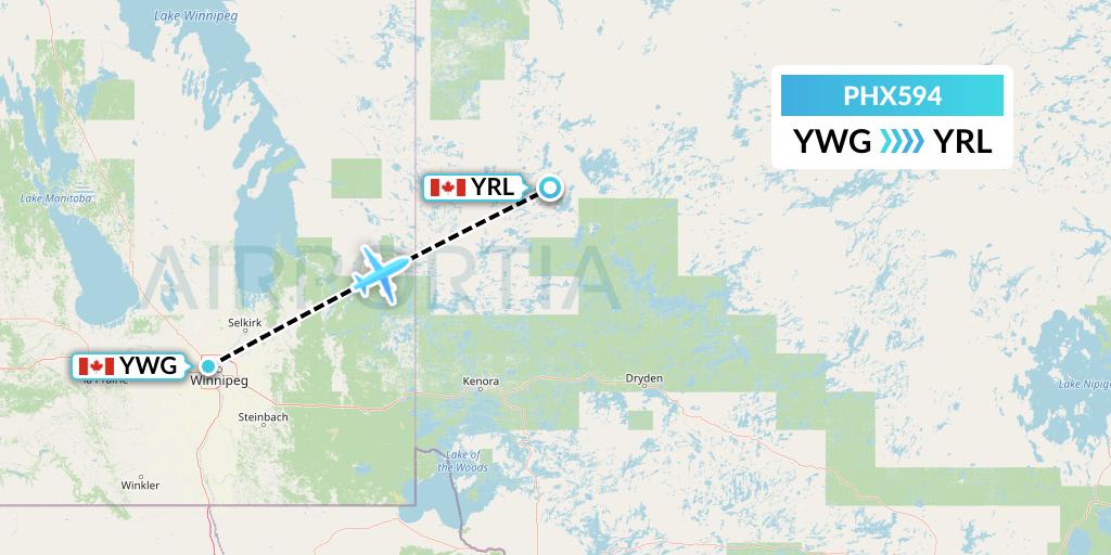 PHX594 SkyCare Flight Map: Winnipeg to Red Lake