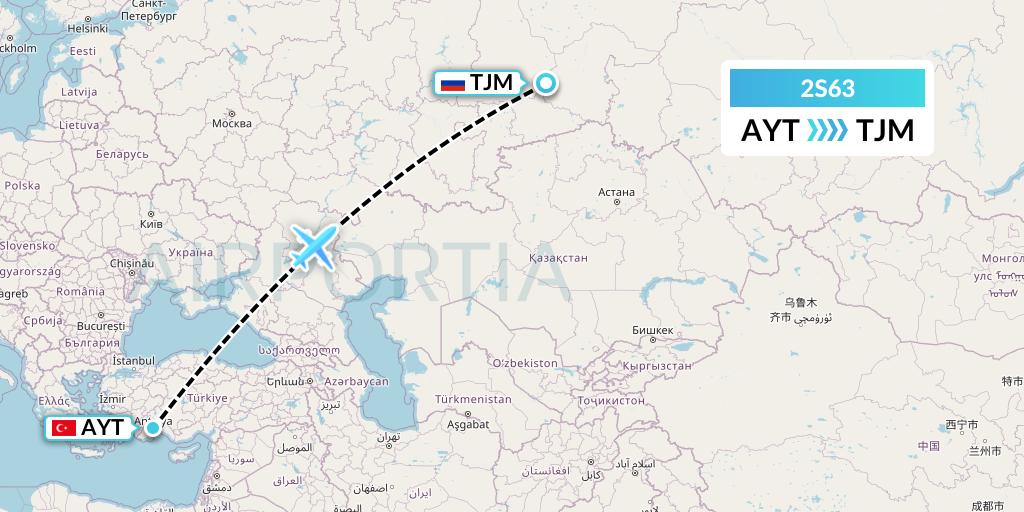 2S63 Star Equatorial AL Flight Map: Antalya to Tyumen