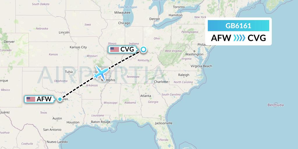 GB6161 ABX Air Flight Map: Fort Worth to Cincinnati