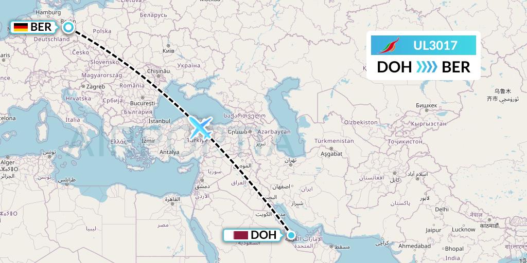 UL3017 SriLankan Airlines Flight Map: Doha to Berlin