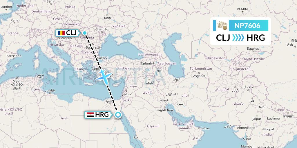 NP7606 Nile Air Flight Map: Cluj-Napoca to Hurghada