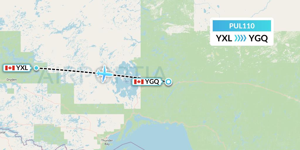 PUL110 Ornge Air Flight Map: Sioux Lookout to Geraldton