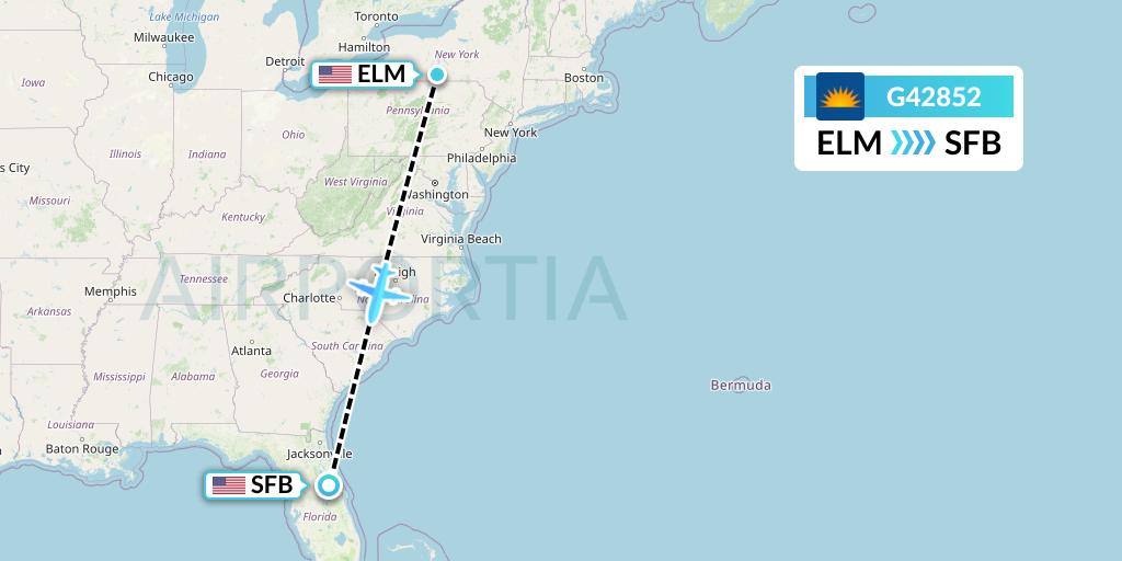 G42852 Allegiant Air Flight Map: Elmira to Orlando
