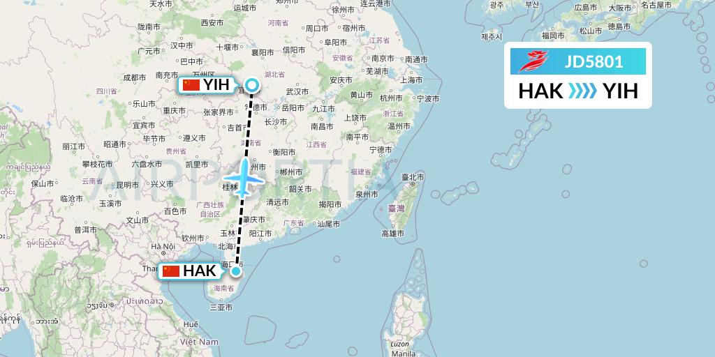 JD5801 Capital Airlines Flight Map: Haikou to Yichang