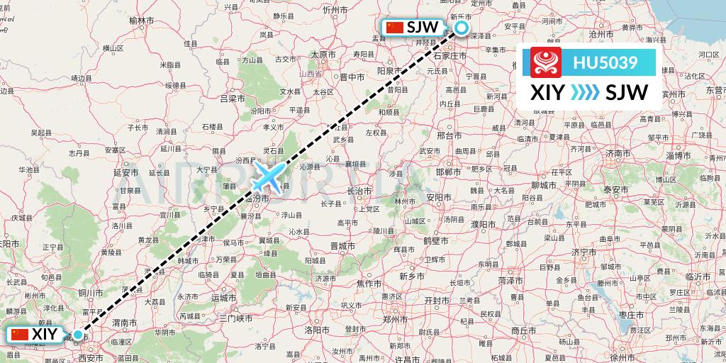 HU5039 Hainan Airlines Flight Map: Xi'an to Shijiazhuang