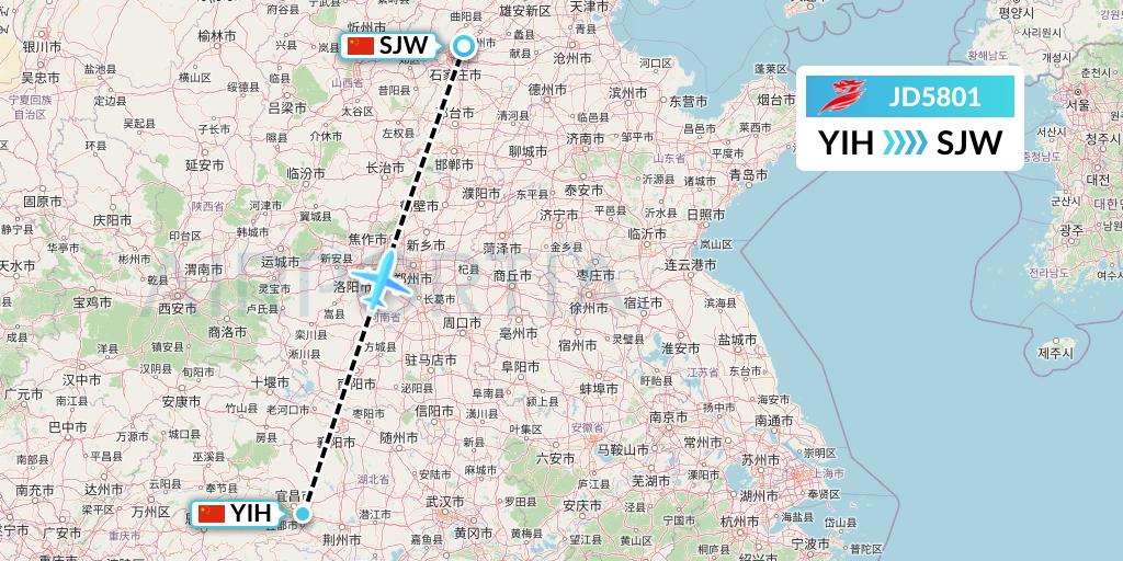JD5801 Capital Airlines Flight Map: Yichang to Shijiazhuang
