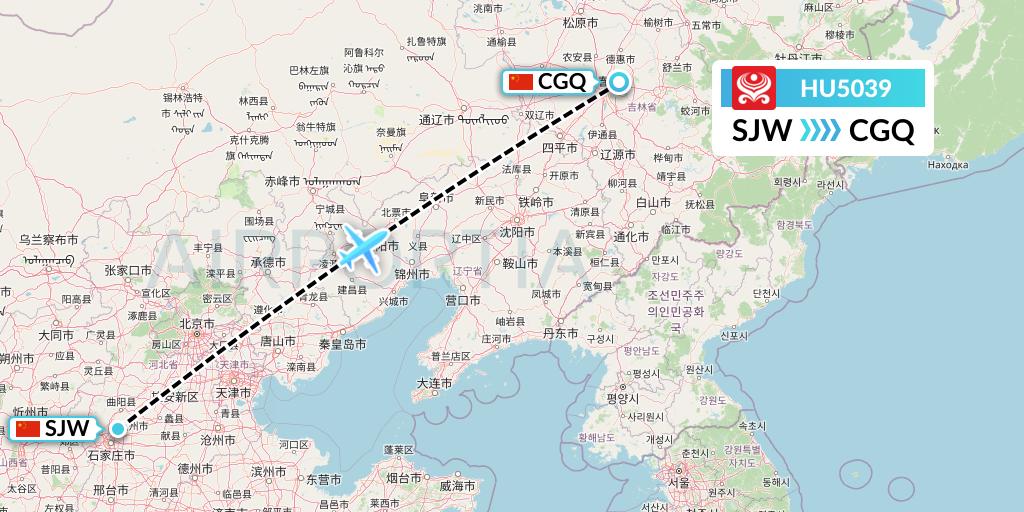 HU5039 Hainan Airlines Flight Map: Shijiazhuang to Changchun