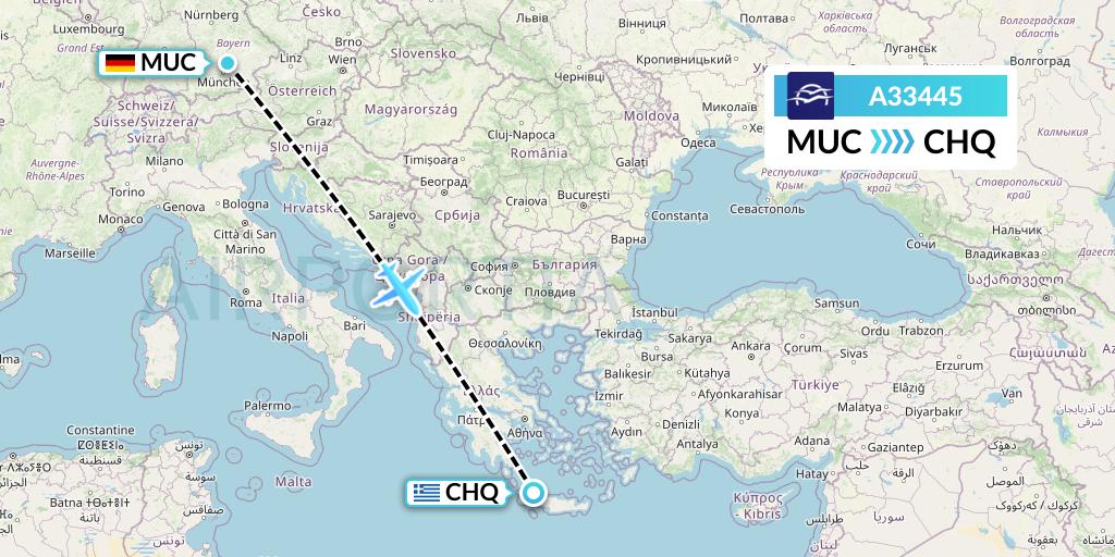 A33445 Aegean Airlines Flight Map: Munich to Chania