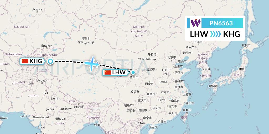 PN6563 China West Air Flight Map: Lanzhou to Kashgar