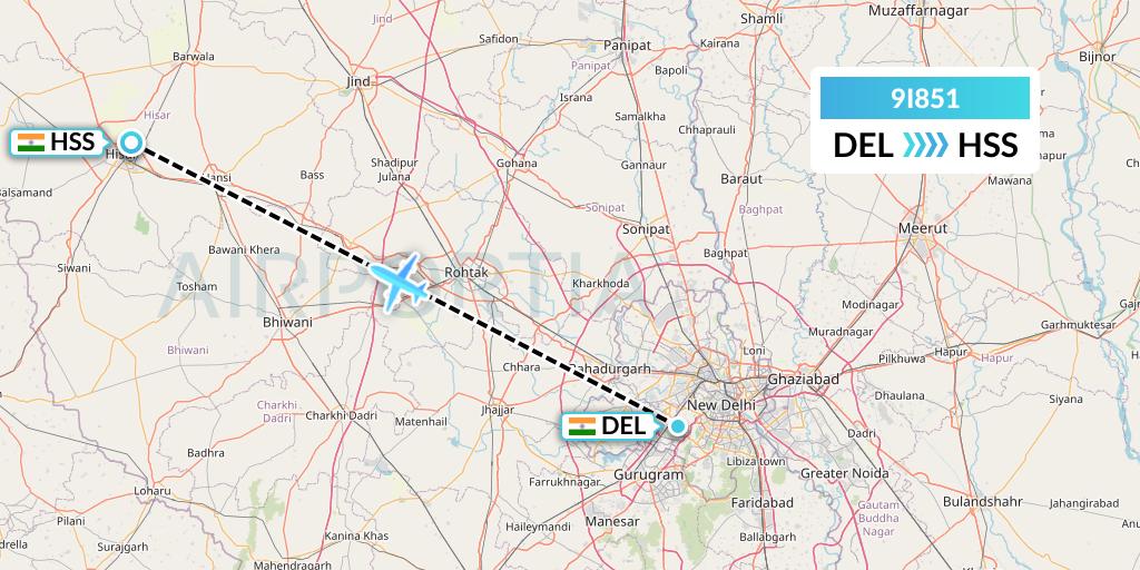 9I851 Air India Regional Flight Map: Delhi to India