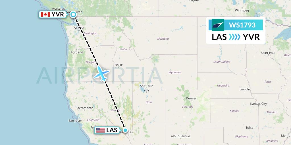 WS1793 WestJet Flight Map: Las Vegas to Vancouver