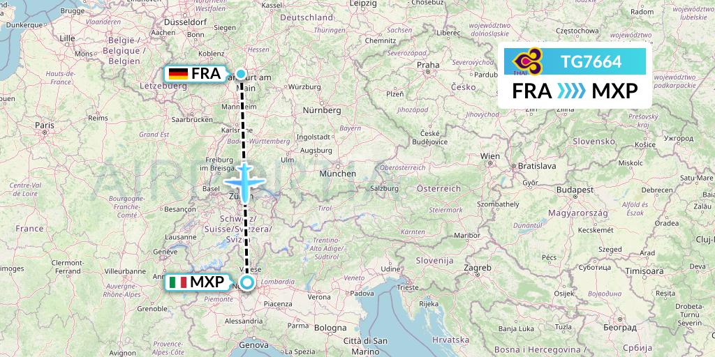 TG7664 Thai Airways Flight Map: Frankfurt to Milan