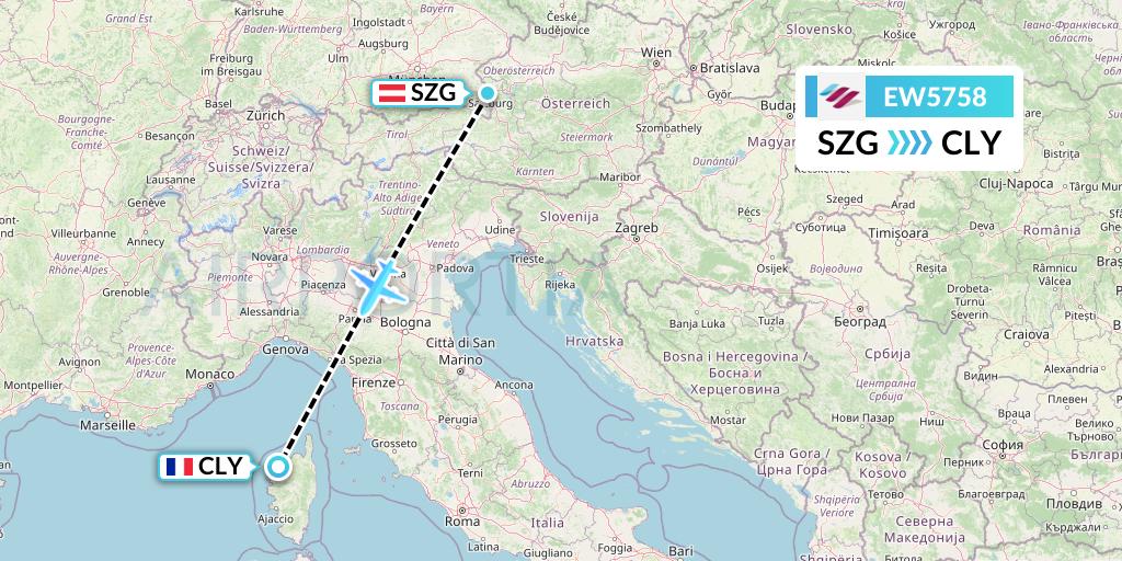EW5758 Eurowings Flight Map: Salzburg to Calvi