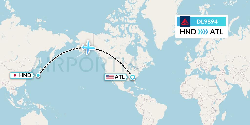 DL9894 Delta Air Lines Flight Map: Tokyo to Atlanta