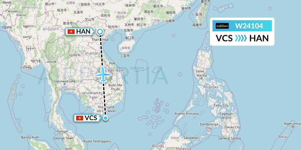 W24104 Flex Flight Flight Map: Con Dao to Hanoi