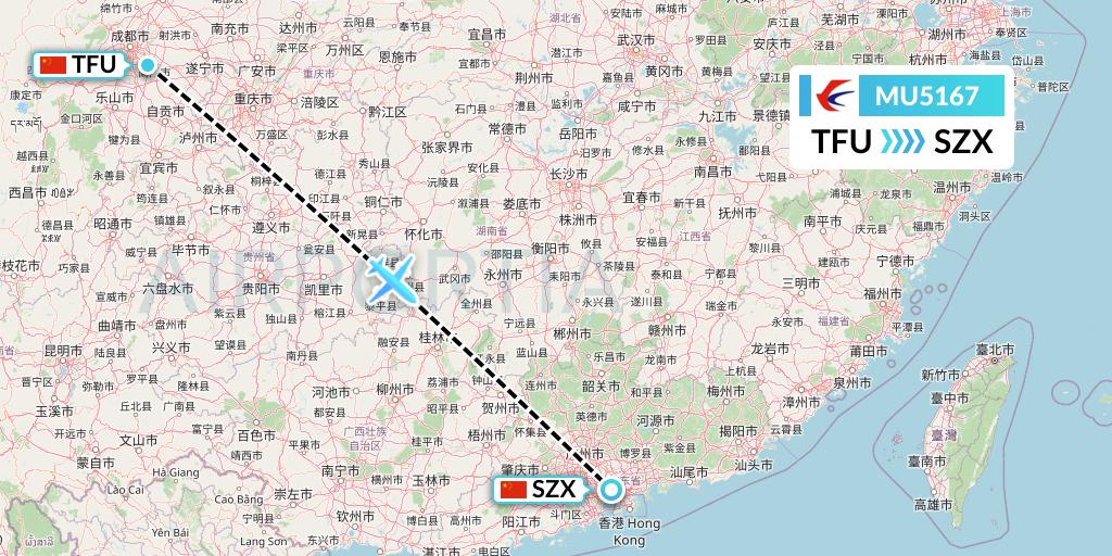 MU5167 China Eastern Airlines Flight Map: Chengdu to Shenzhen