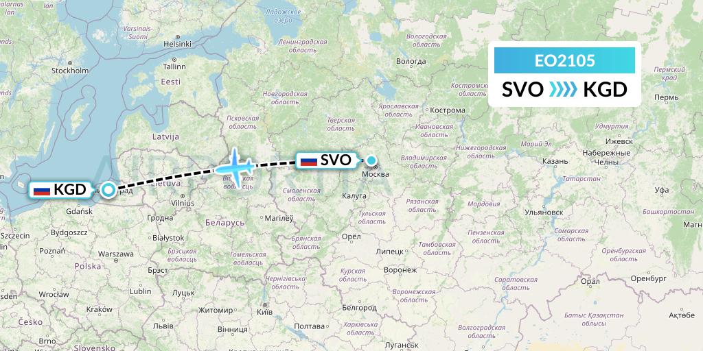 EO2105 Pegas Fly Flight Map: Moscow to Kaliningrad