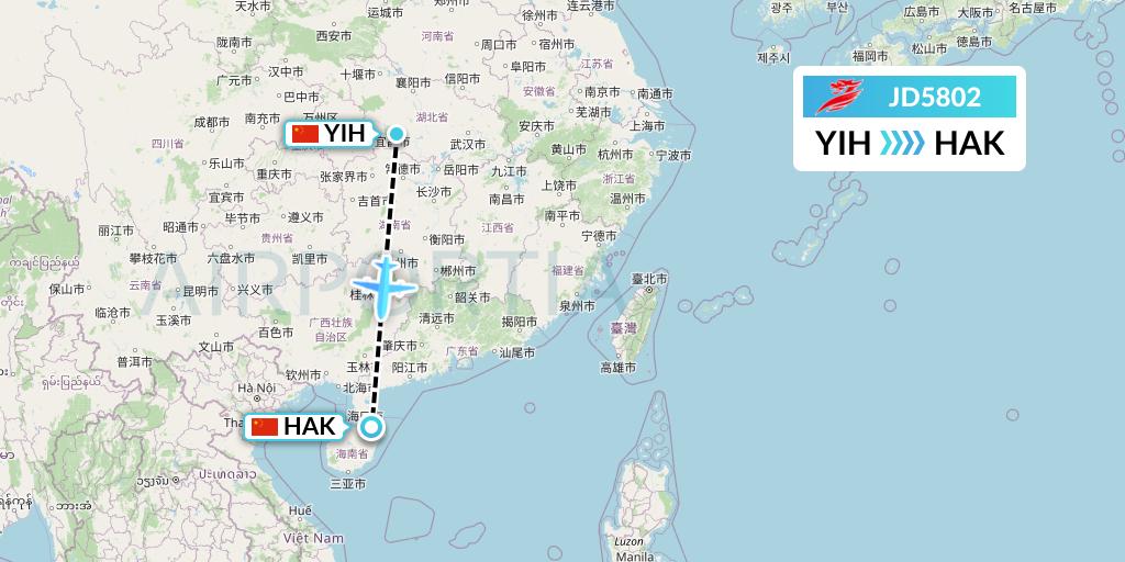JD5802 Capital Airlines Flight Map: Yichang to Haikou