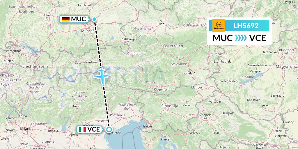 LH5692 Lufthansa Flight Map: Munich to Venice