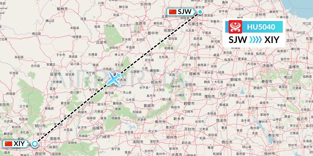 HU5040 Hainan Airlines Flight Map: Shijiazhuang to Xi'an