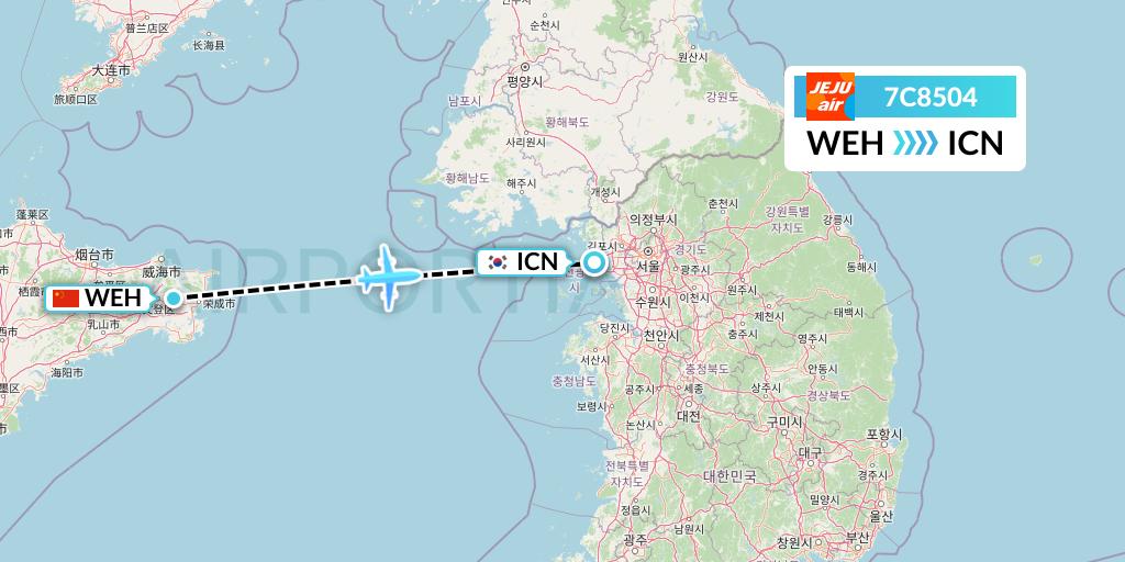 7C8504 Jeju Air Flight Map: Weihai to Seoul