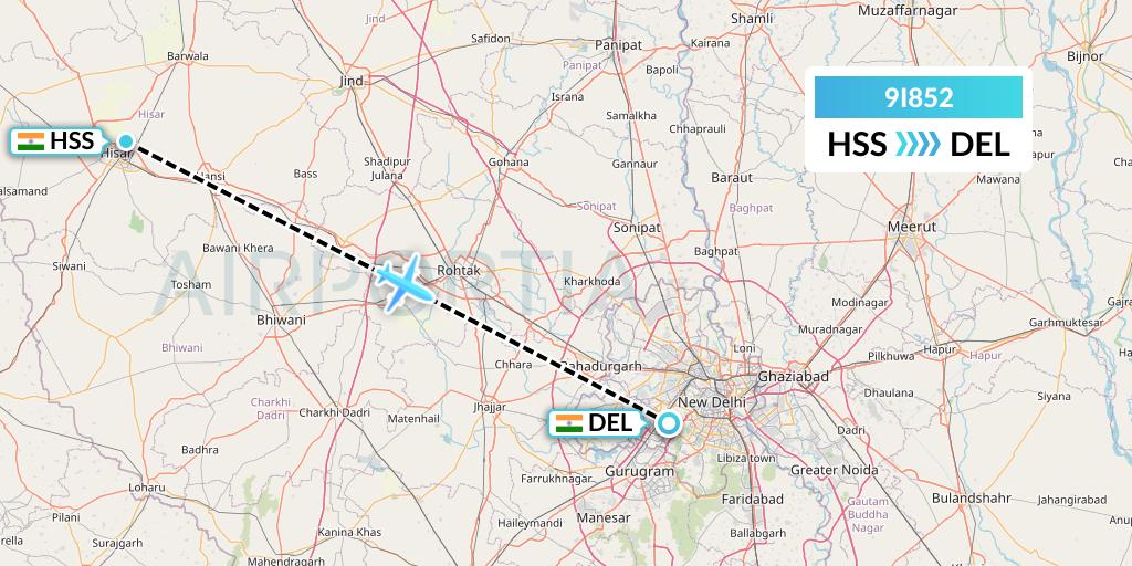 9I852 Air India Regional Flight Map: India to Delhi