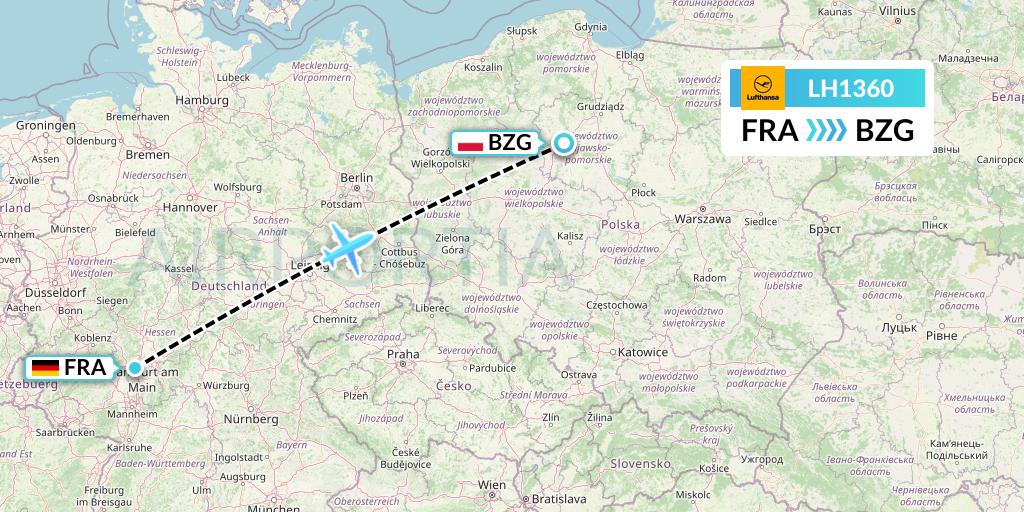 LH1360 Lufthansa Flight Map: Frankfurt to Bydgoszcz