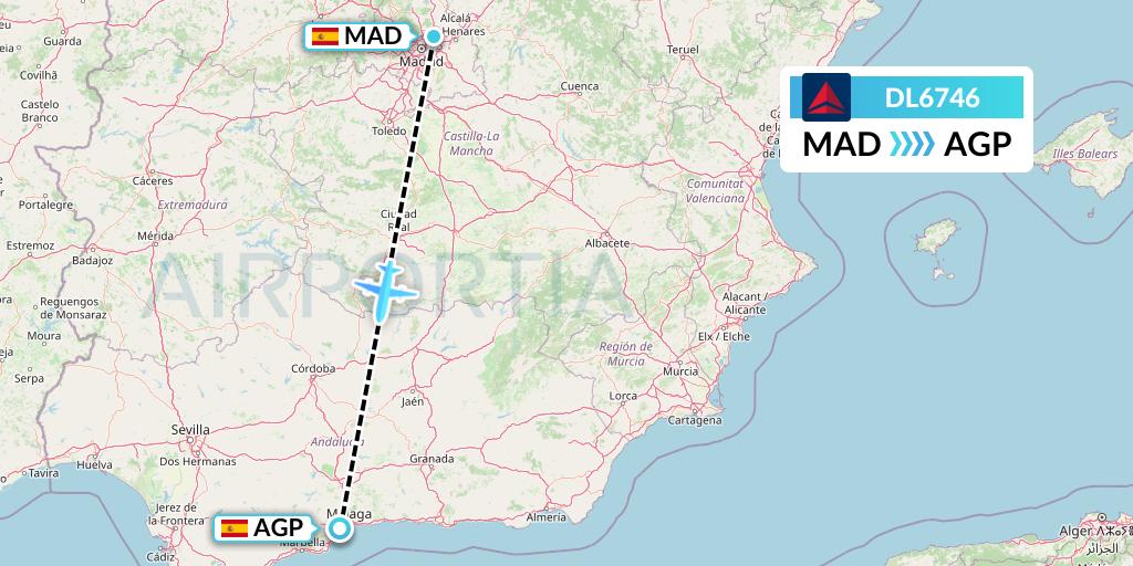 DL6746 Delta Air Lines Flight Map: Madrid to Malaga