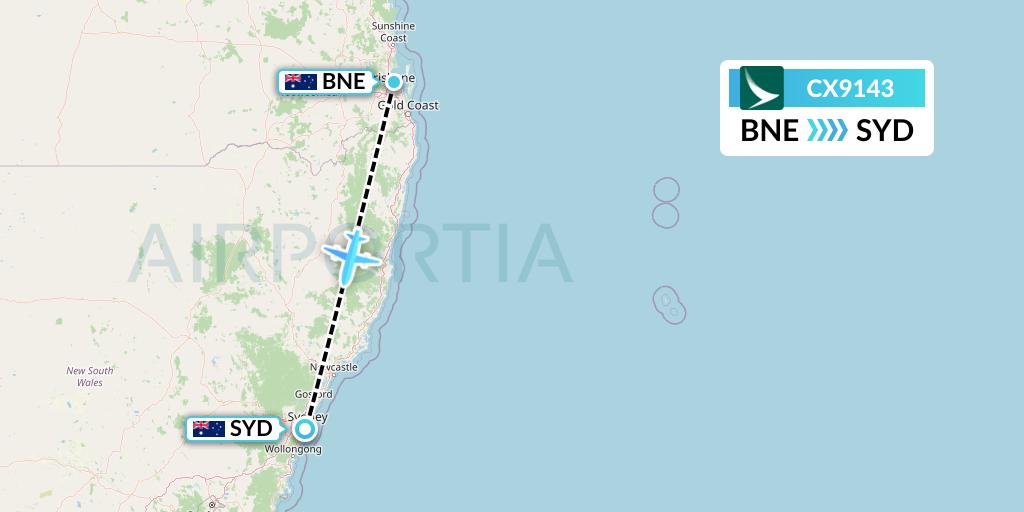 CX9143 Cathay Pacific Flight Map: Brisbane to Sydney