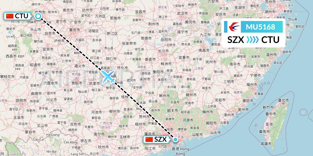 MU5168 China Eastern Airlines Flight Map: Shenzhen to Chengdu