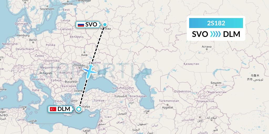 2S182 Star Equatorial AL Flight Map: Moscow to Dalaman