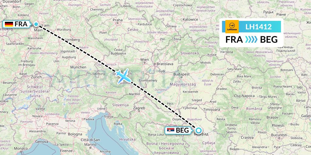 LH1412 Lufthansa Flight Map: Frankfurt to Belgrade