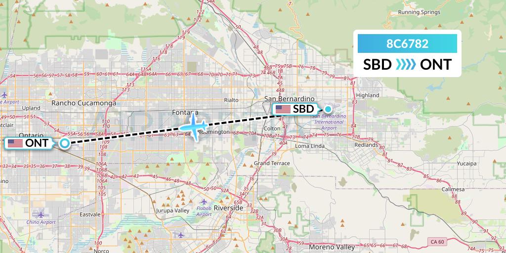 8C6782 Air Transport International Flight Map: San Bernardino to Ontario