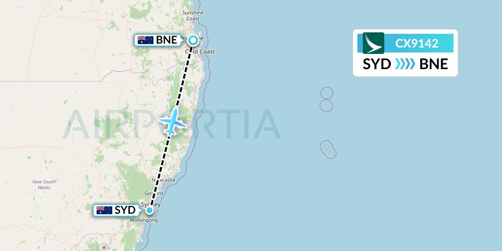 CX9142 Cathay Pacific Flight Map: Sydney to Brisbane