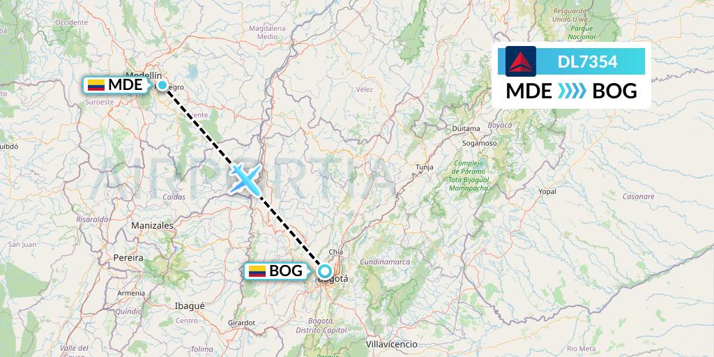 DL7354 Delta Air Lines Flight Map: Medellin to Bogota