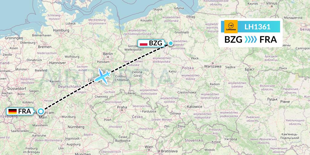 LH1361 Lufthansa Flight Map: Bydgoszcz to Frankfurt