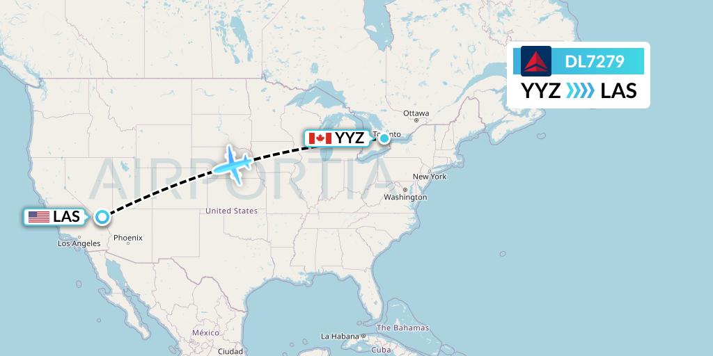 DL7279 Delta Air Lines Flight Map: Toronto to Las Vegas