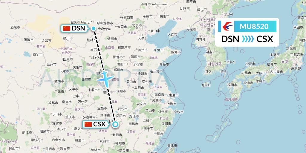 MU8520 China Eastern Airlines Flight Map: Dongsheng to Changsha