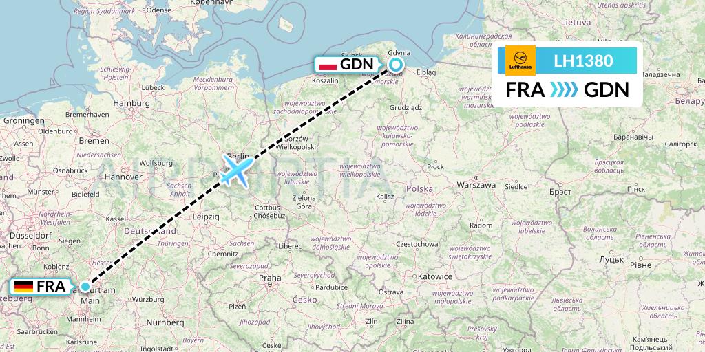 LH1380 Lufthansa Flight Map: Frankfurt to Gdansk