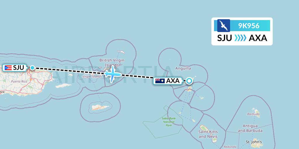 9K956 Cape Air Flight Map: San Juan to The Valley