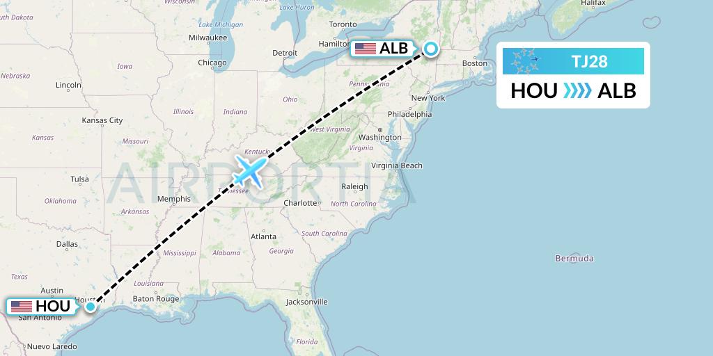 TJ28 Tradewind Aviation Flight Map: Houston to Albany