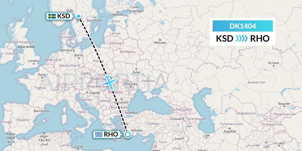 DK1404 Thomas Cook Airlines Scandinavia Flight Map: Karlstad to Rhodes