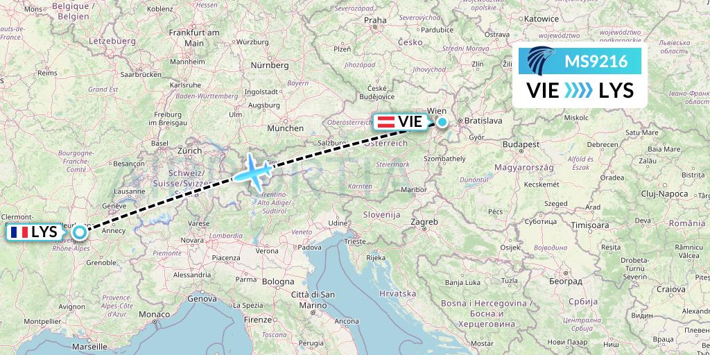 MS9216 EgyptAir Flight Map: Vienna to Lyon