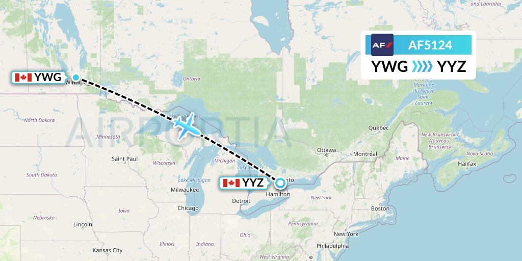 AF5124 Air France Flight Map: Winnipeg to Toronto
