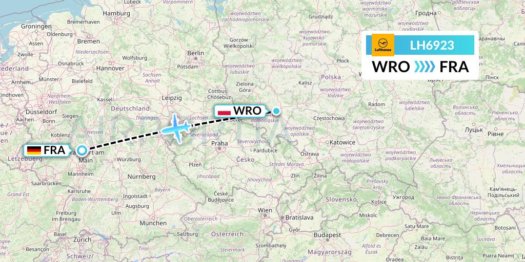 LH6923 Lufthansa Flight Map: Wroclaw to Frankfurt