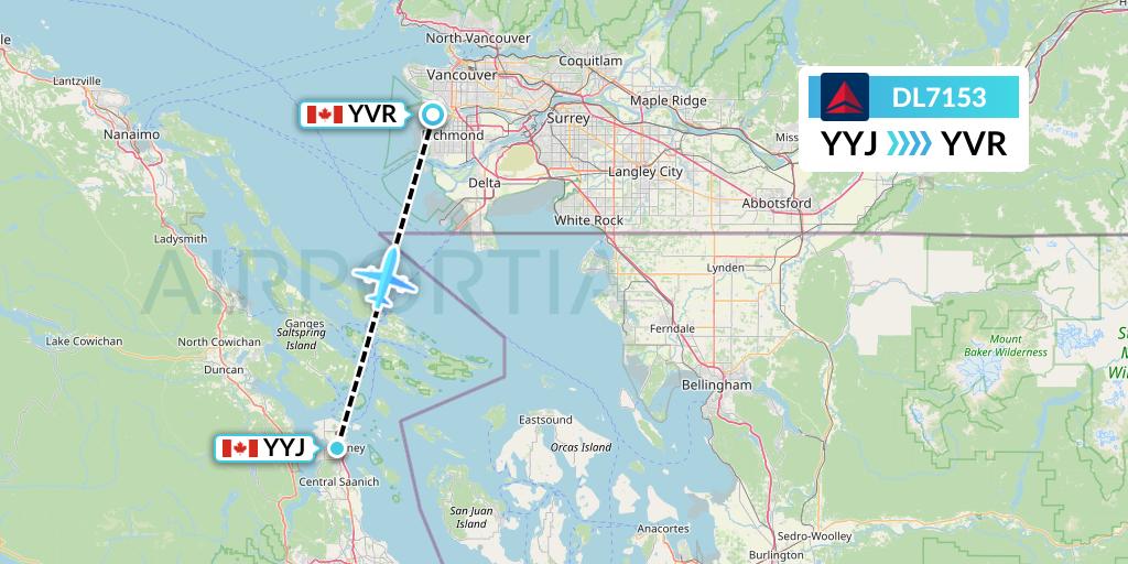 DL7153 Delta Air Lines Flight Map: Victoria to Vancouver