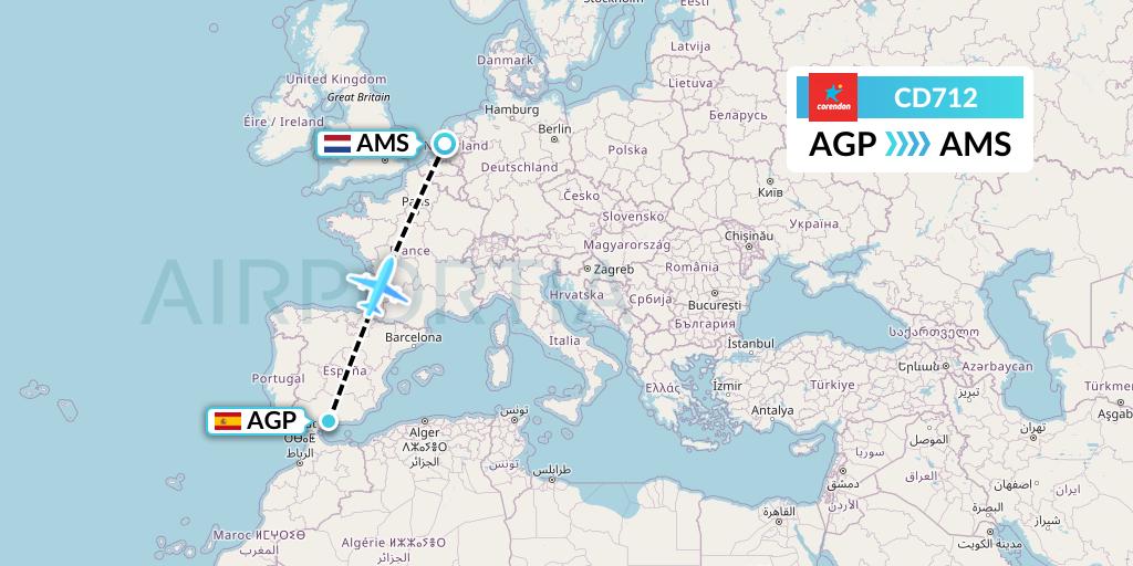 CD712 Dutch Corendon Airlines Flight Map: Malaga to Amsterdam