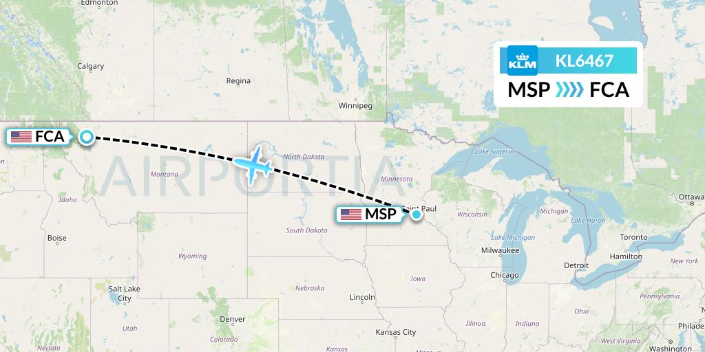 KL6467 KLM Flight Map: Minneapolis to Kalispell